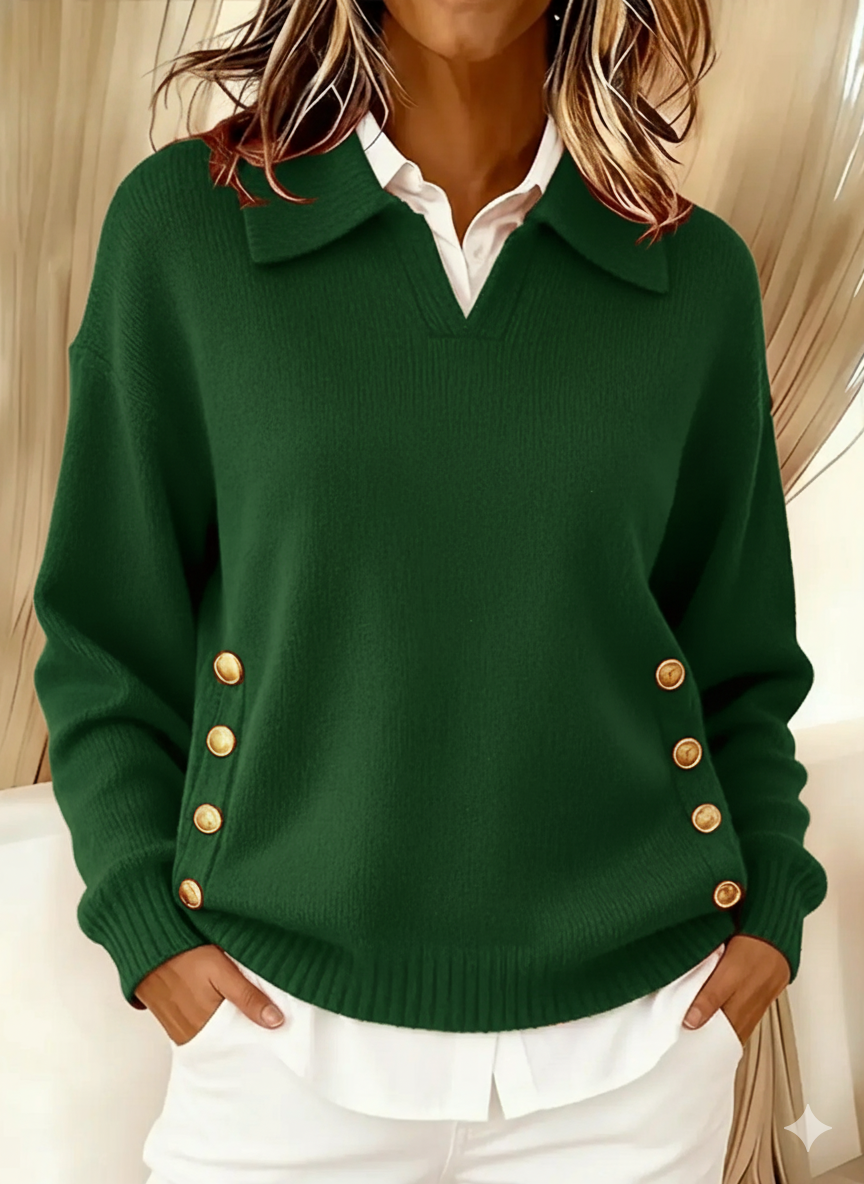 Piper™ | Collared V-Neck Button Sweater
