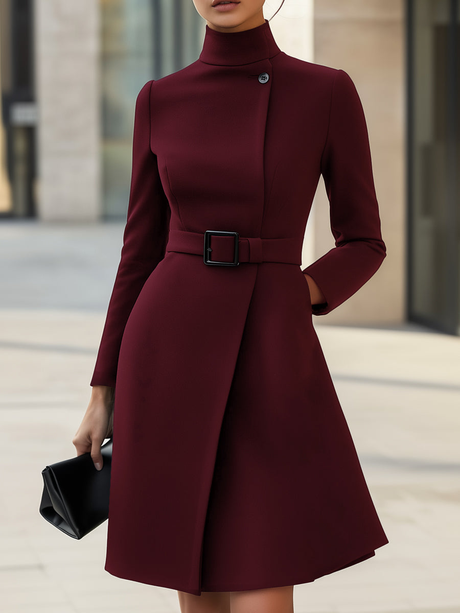 Addison| Elegant High-Neck Belted Dress