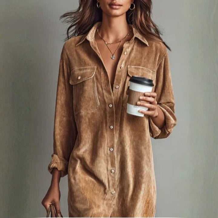 Fleur - Elegant and Flowy Midi Dress in Corduroy