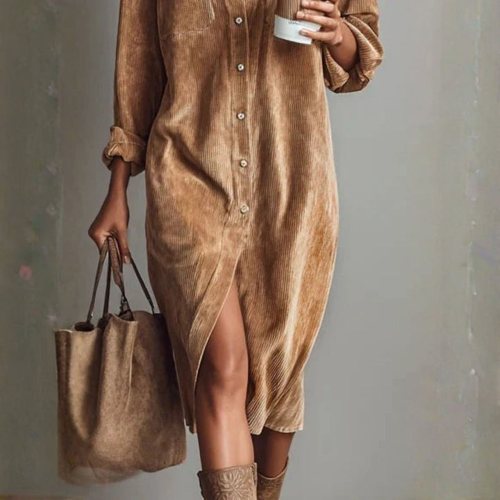 Fleur - Elegant and Flowy Midi Dress in Corduroy