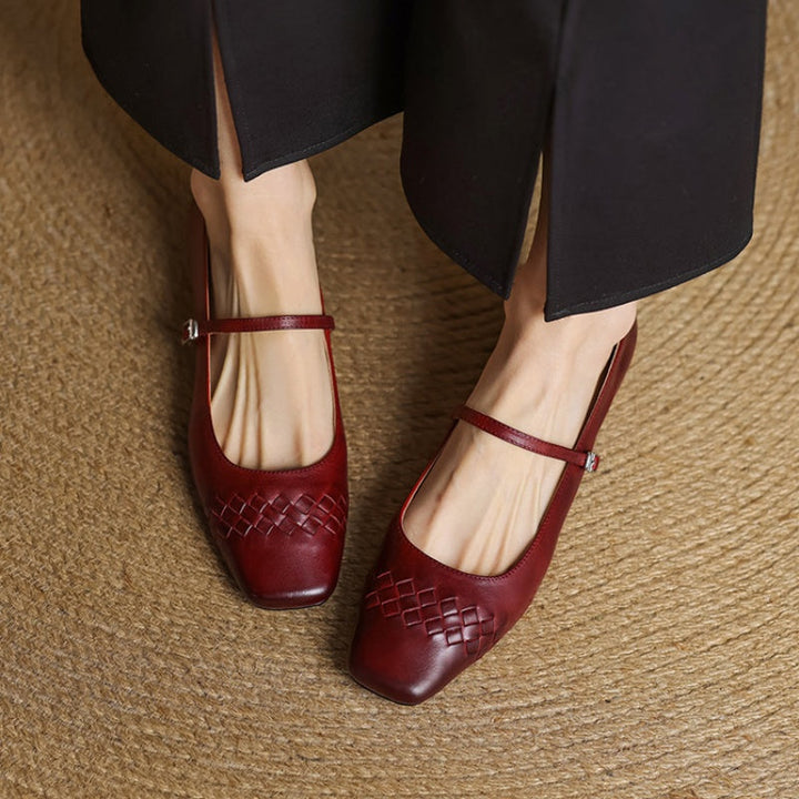 Scarlett™ | Woven Leather Square-Toe Mary Jane Flats