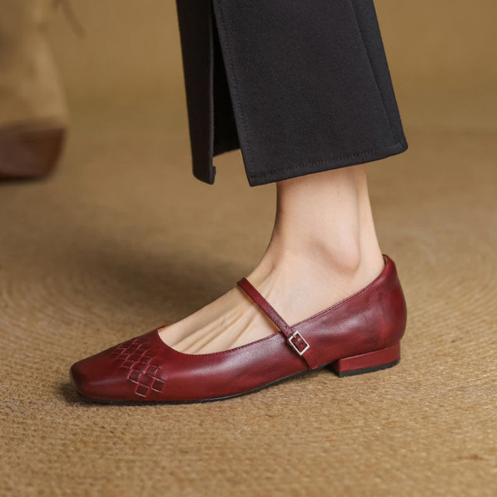 Scarlett™ | Woven Leather Square-Toe Mary Jane Flats
