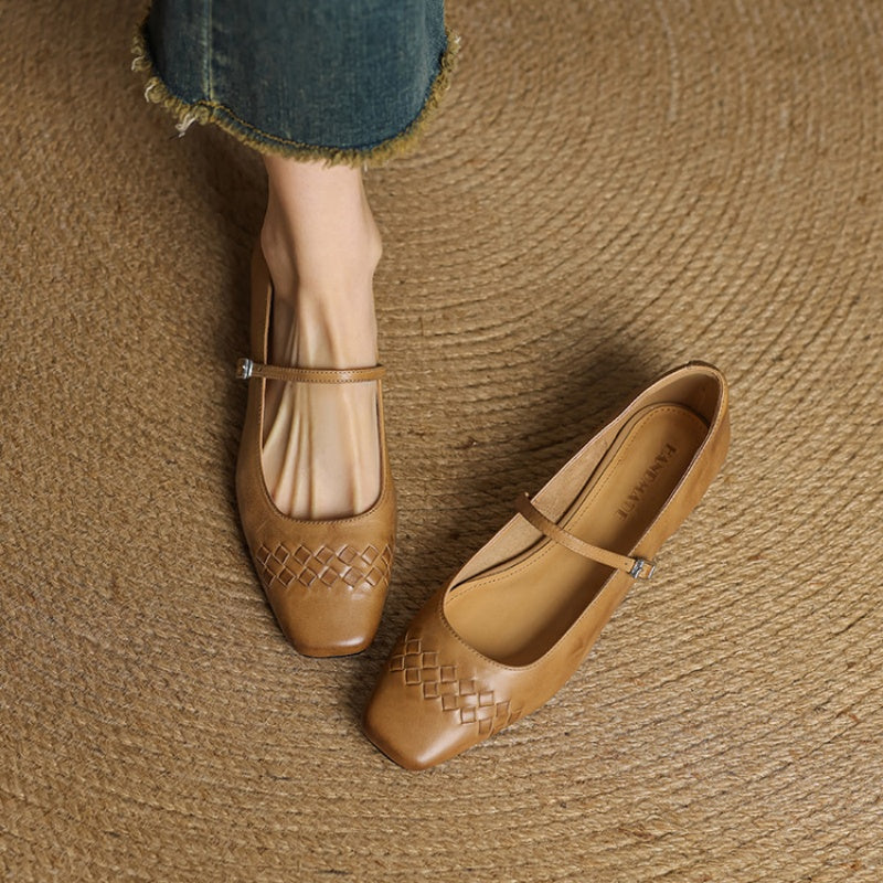 Scarlett™ | Woven Leather Square-Toe Mary Jane Flats