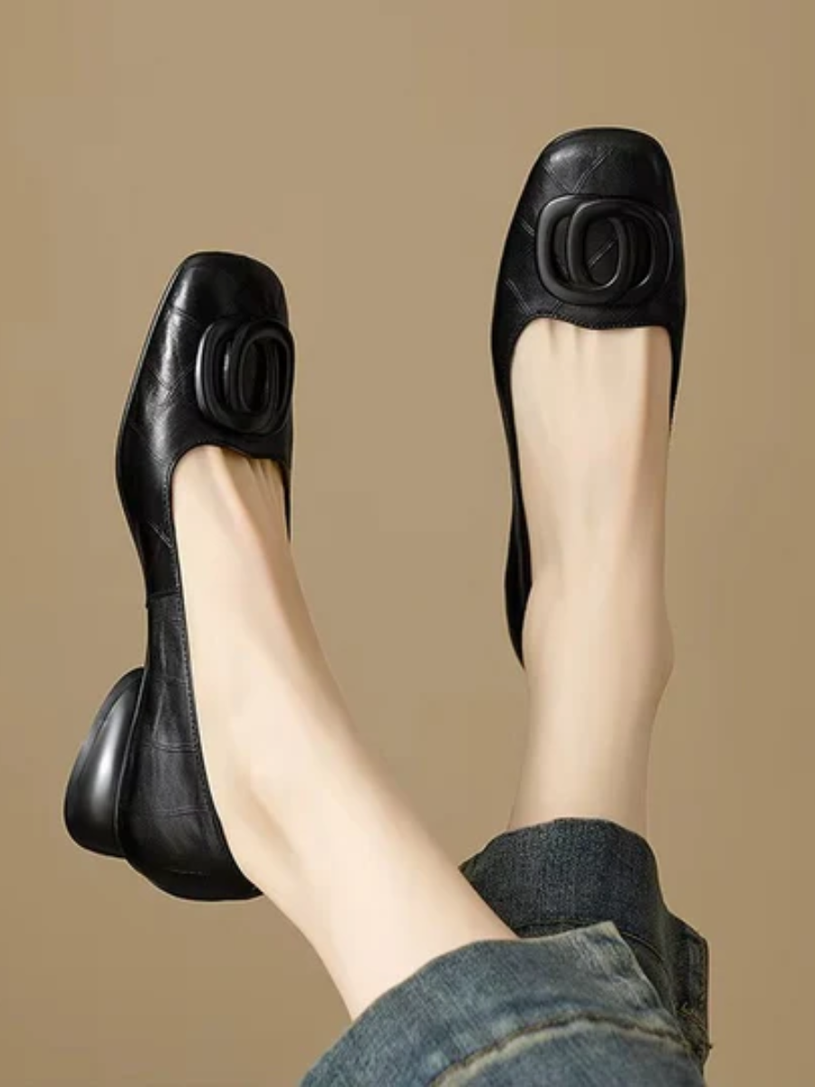 Greta™ | Square-Toe Leather Ballerinas