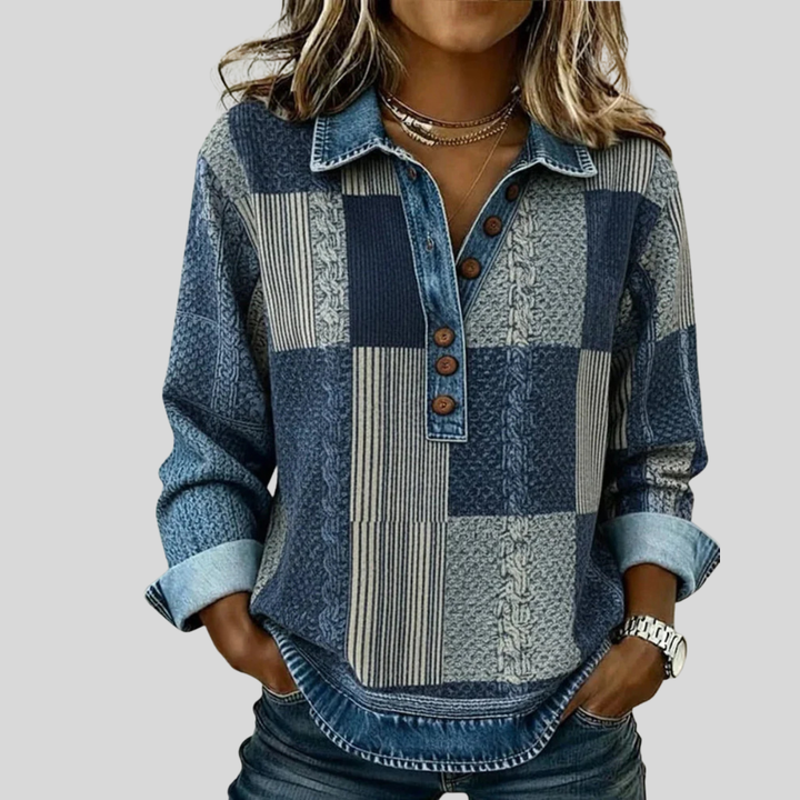 Marina™ | Colorblock Patchwork Henley Sweatshirt