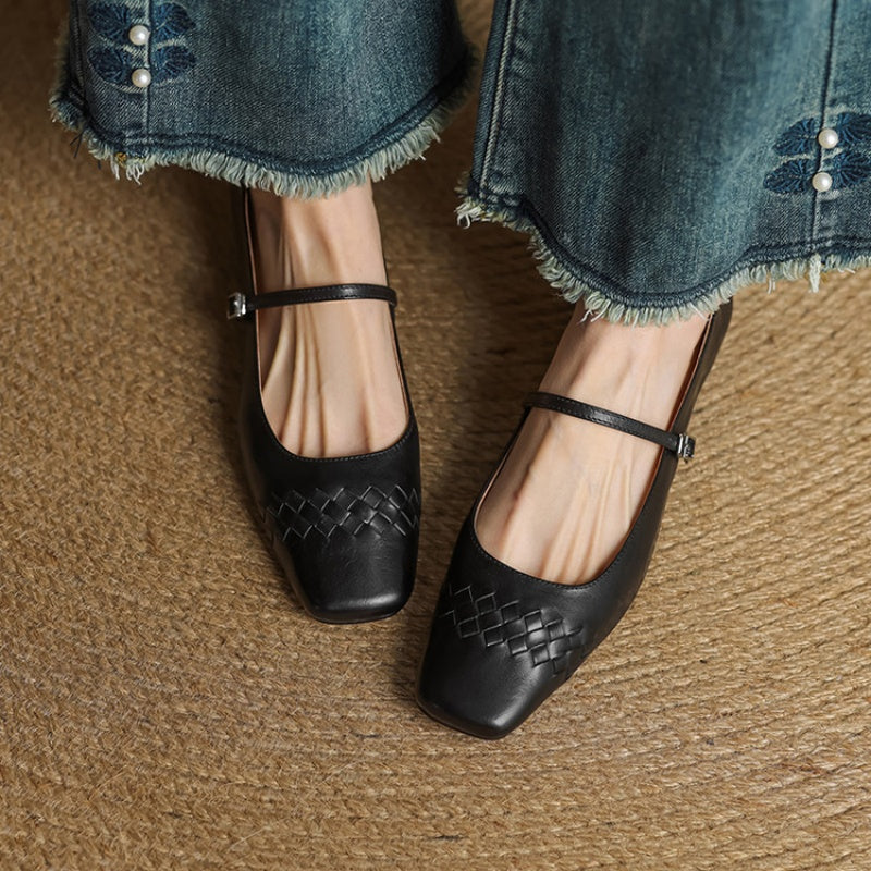 Scarlett™ | Woven Leather Square-Toe Mary Jane Flats