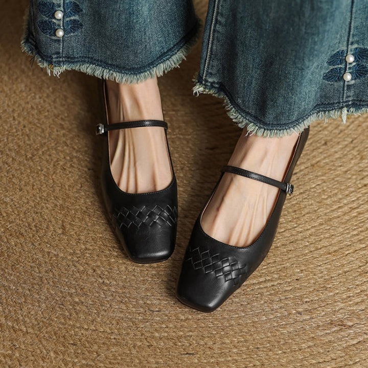 Scarlett™ | Woven Leather Square-Toe Mary Jane Flats