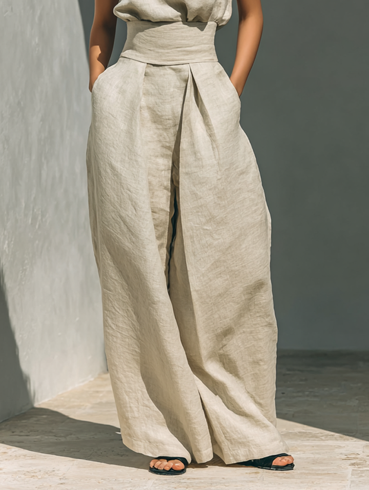 Maria - Minimalist Cotton & Linen Two-Piece Set – Tank Top and Wide-Leg Pants for Women