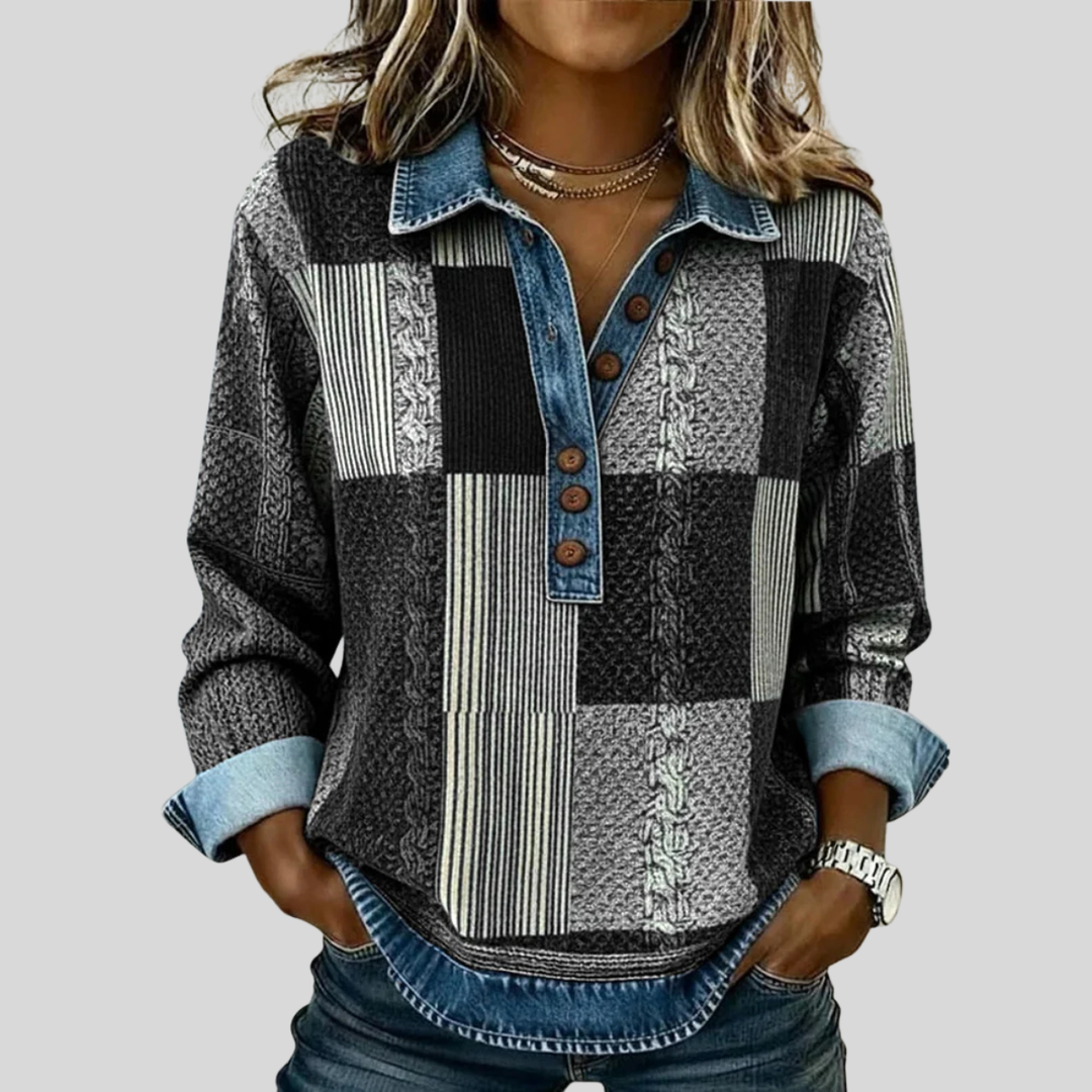 Marina™ | Colorblock Patchwork Henley Sweatshirt