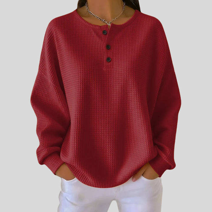 Veda™ | Relaxed Waffle-Knit Henley Sweatshirt