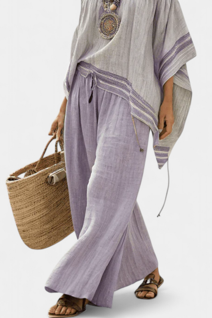 Scarlett | Striped Off-Shoulder Top and Wide-Leg Pants Set