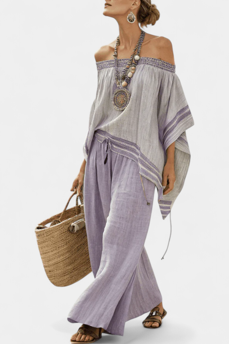 Scarlett | Striped Off-Shoulder Top and Wide-Leg Pants Set
