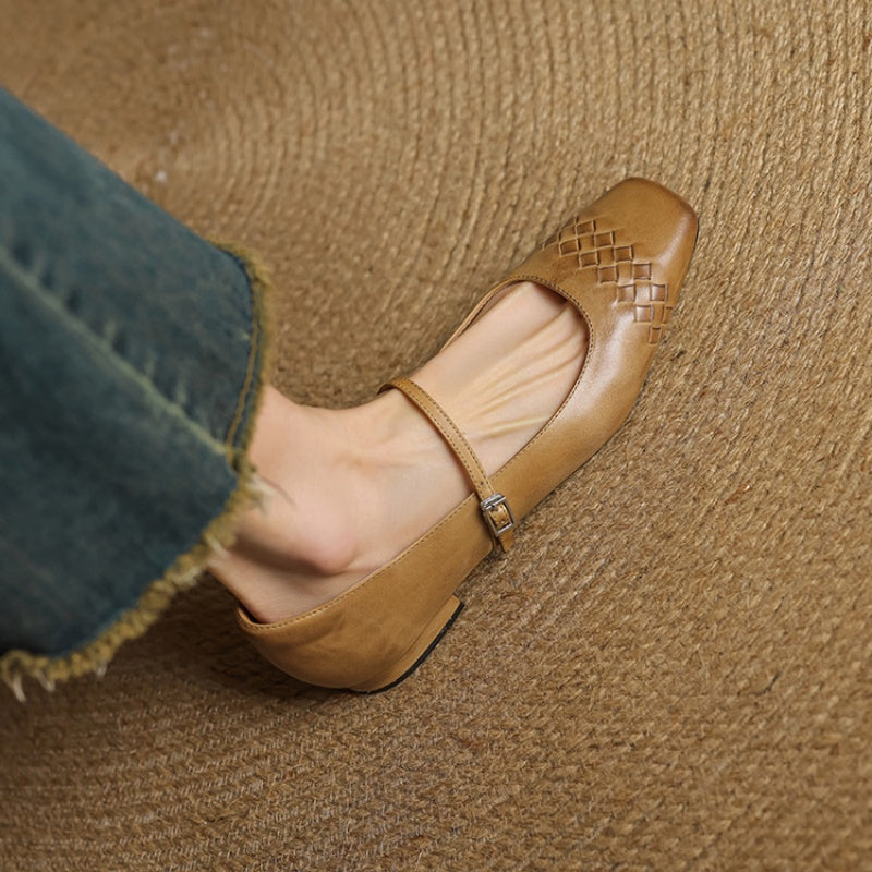 Scarlett™ | Woven Leather Square-Toe Mary Jane Flats