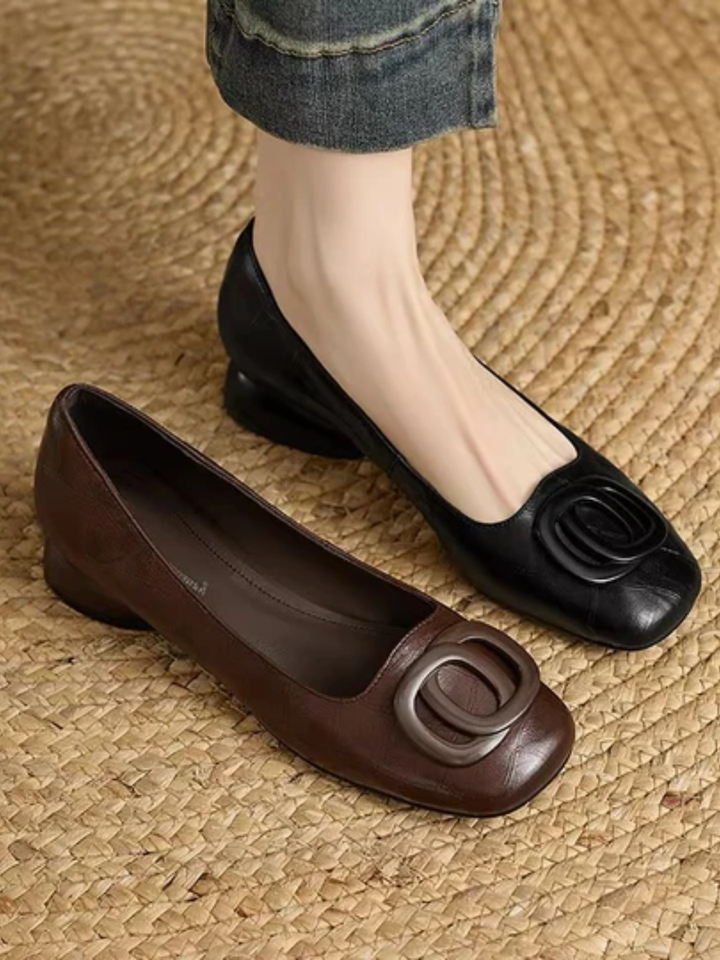 Greta™ | Square-Toe Leather Ballerinas