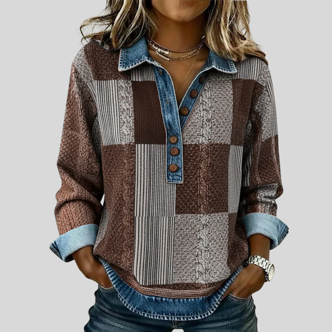 Marina™ | Colorblock Patchwork Henley Sweatshirt