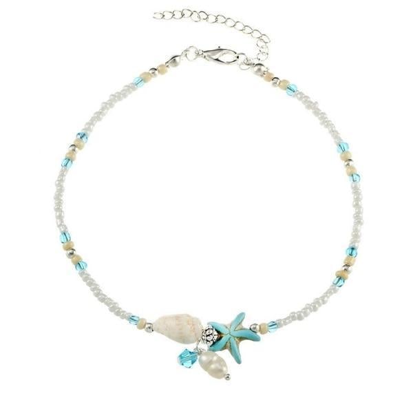 Opal | Natural Stone Anklet Bracelet with Star and Shell Accents