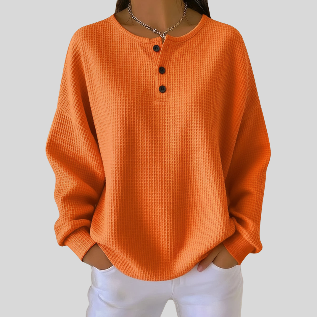 Veda™ | Relaxed Waffle-Knit Henley Sweatshirt