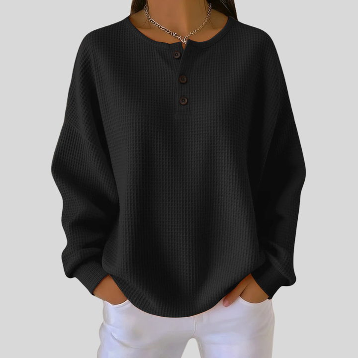 Veda™ | Relaxed Waffle-Knit Henley Sweatshirt