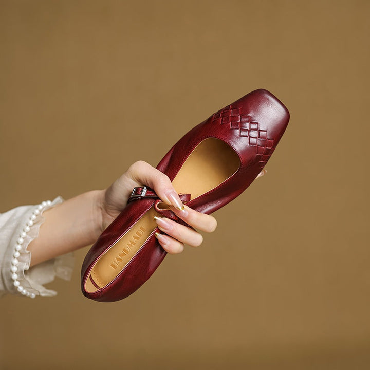Scarlett™ | Woven Leather Square-Toe Mary Jane Flats