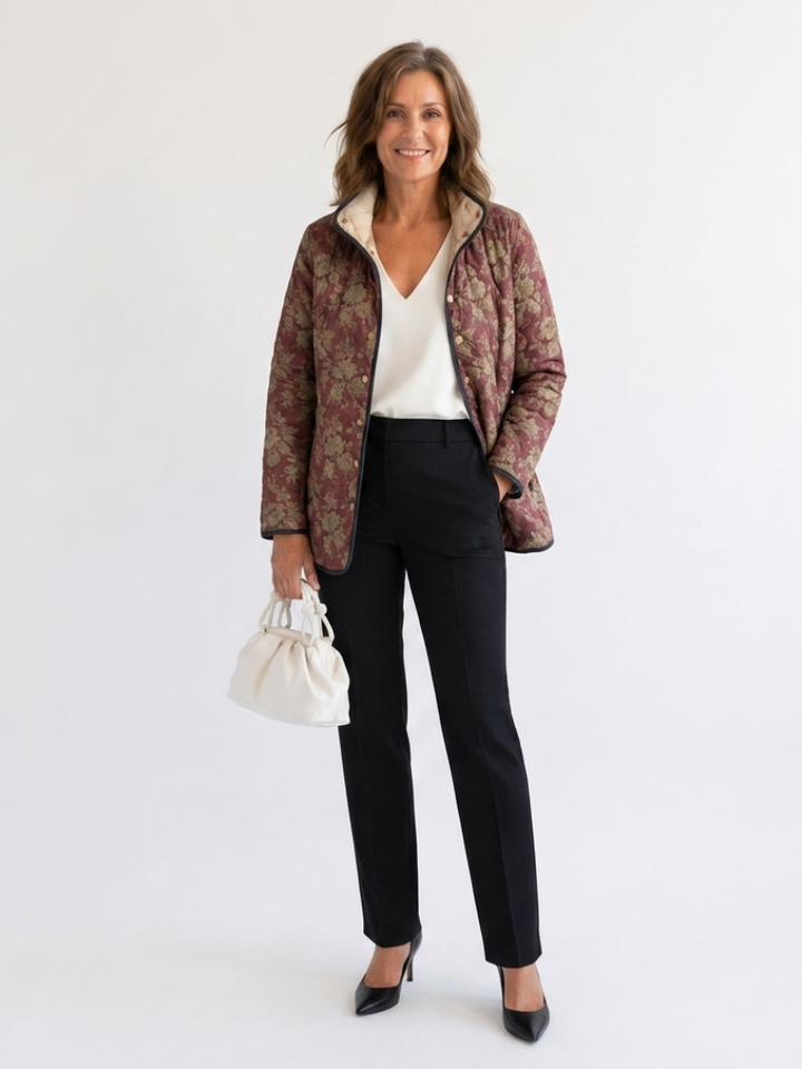 Rosemary™ | Plum Damask Quilted Jacket