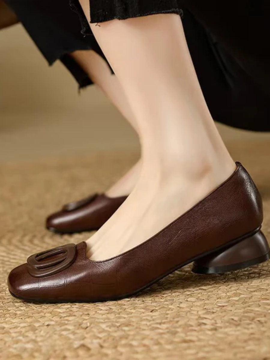 Greta™ | Square-Toe Leather Ballerinas