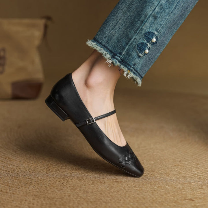 Scarlett™ | Woven Leather Square-Toe Mary Jane Flats