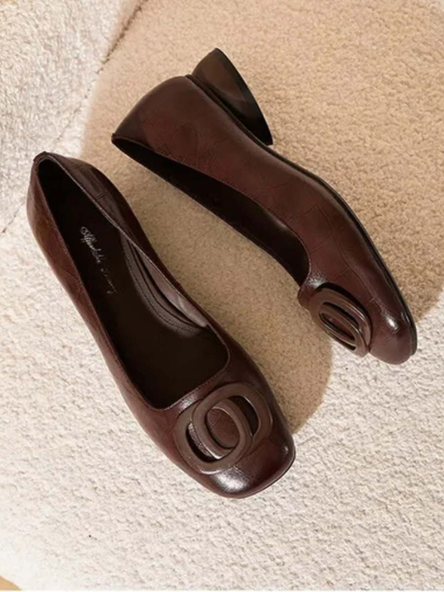 Greta™ | Square-Toe Leather Ballerinas