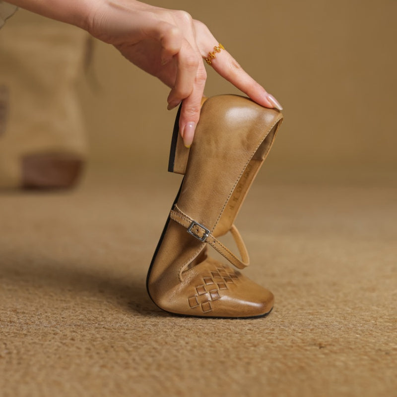 Scarlett™ | Woven Leather Square-Toe Mary Jane Flats
