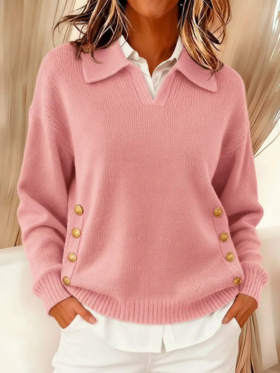 Piper™ | Collared V-Neck Button Sweater