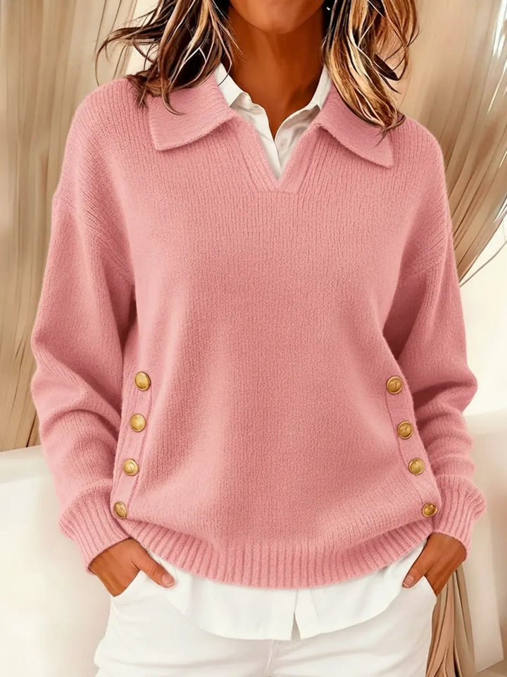 Piper™ | Collared V-Neck Button Sweater