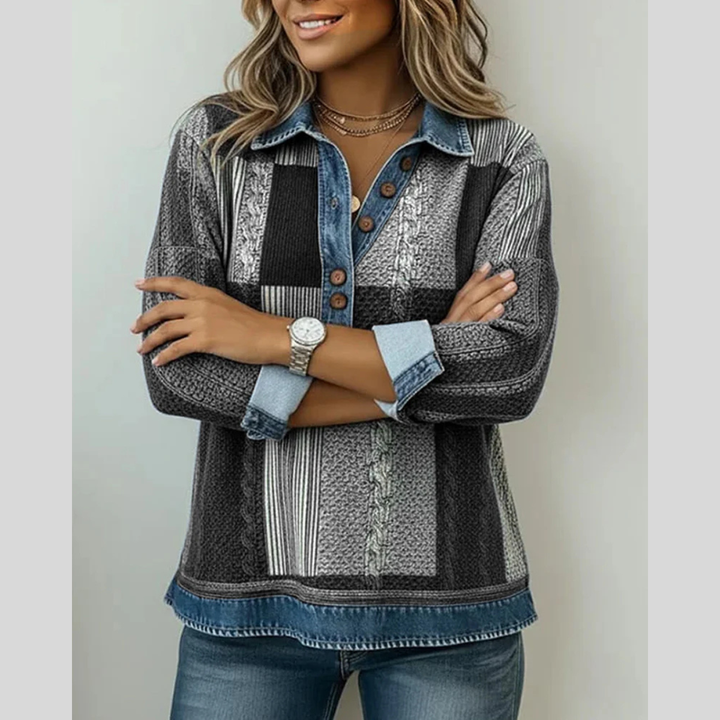 Marina™ | Colorblock Patchwork Henley Sweatshirt