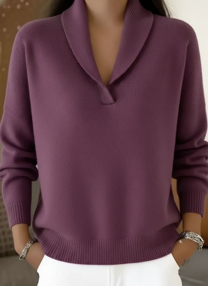 Raina™ | Draped Shawl Collar V-Neck Sweater