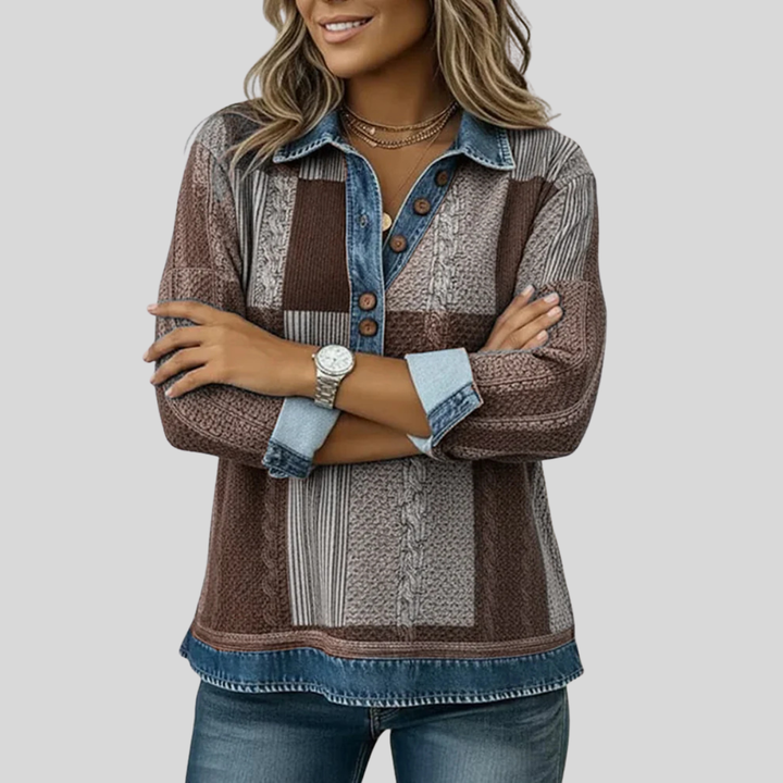Marina™ | Colorblock Patchwork Henley Sweatshirt