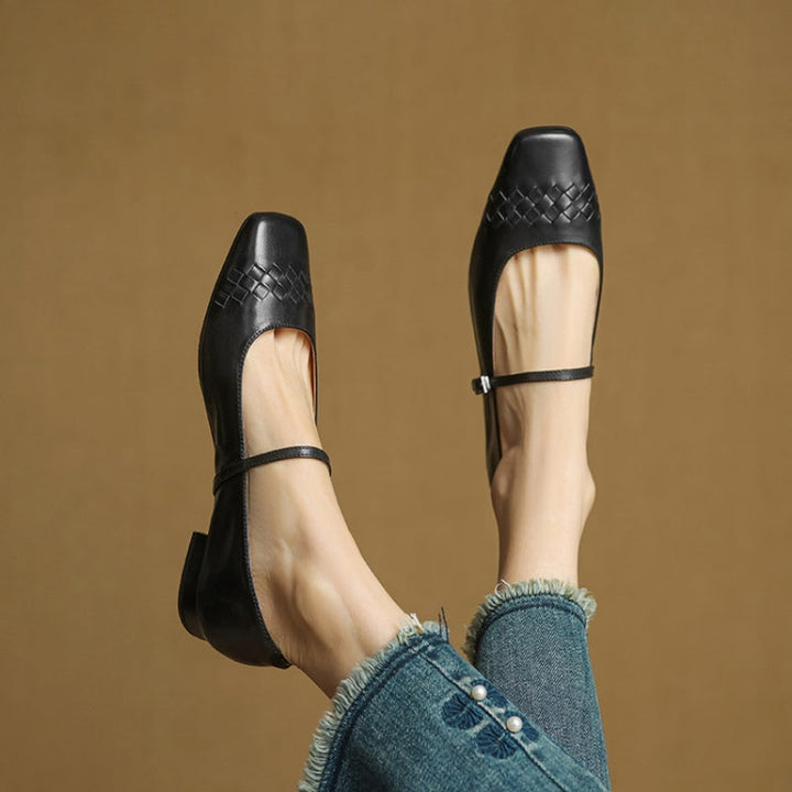Scarlett™ | Woven Leather Square-Toe Mary Jane Flats