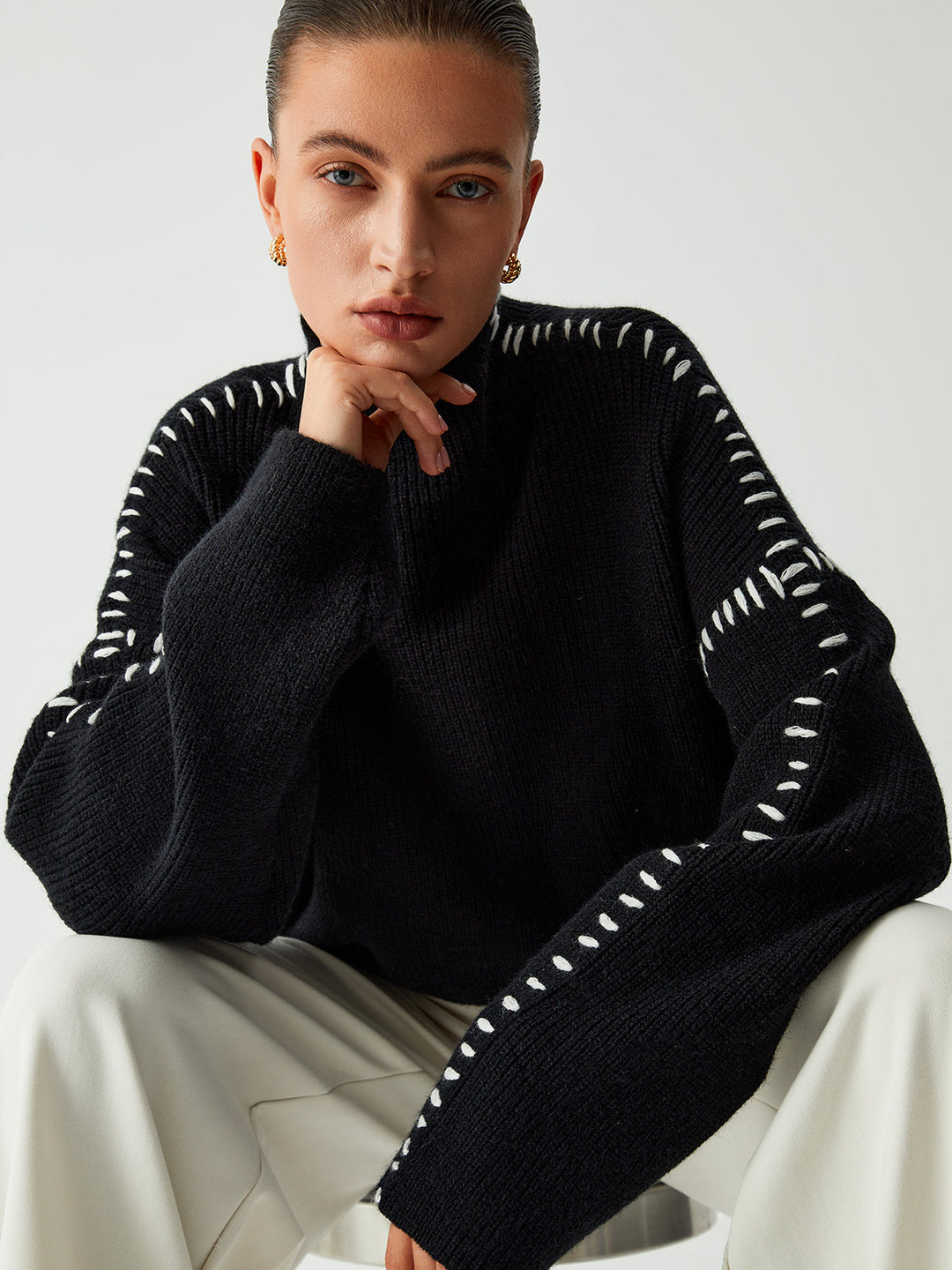 Alma | Turtleneck Sweater with Piqué Details