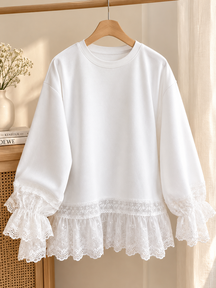 Ruth™ | Lace Ruffle Crew Neck Sweatshirt