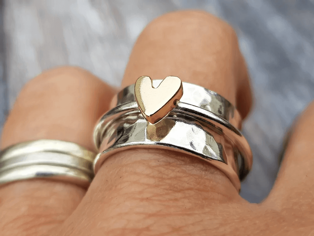 Sophia | Gold Heart Silver Ring