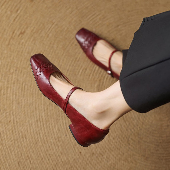 Scarlett™ | Woven Leather Square-Toe Mary Jane Flats