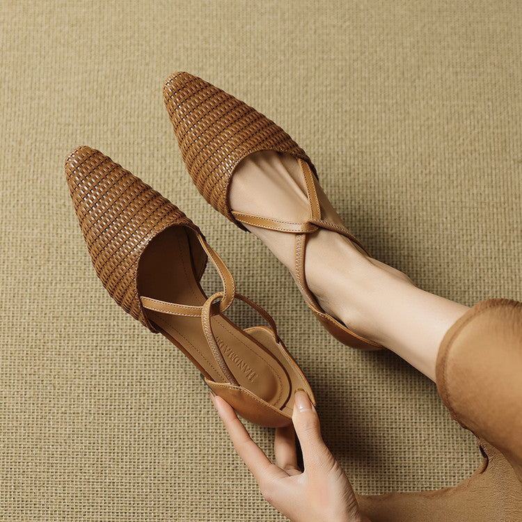 Zelda™ | Woven T-Strap Pointed-Toe Pumps