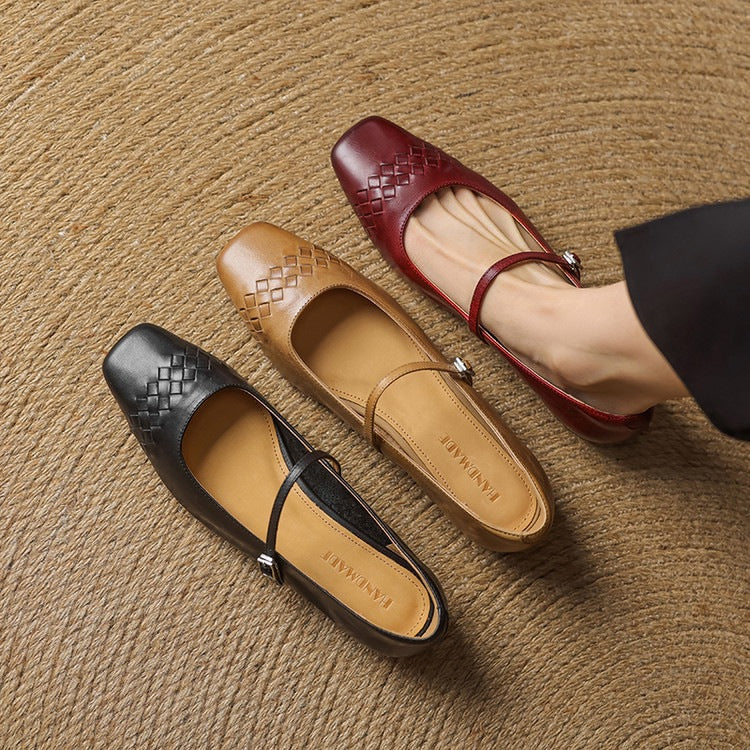 Scarlett™ | Woven Leather Square-Toe Mary Jane Flats