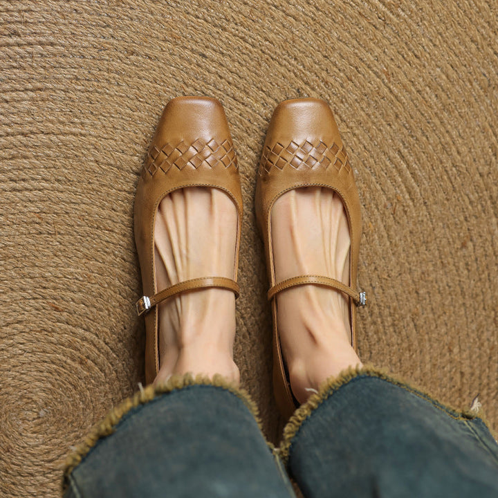Scarlett™ | Woven Leather Square-Toe Mary Jane Flats
