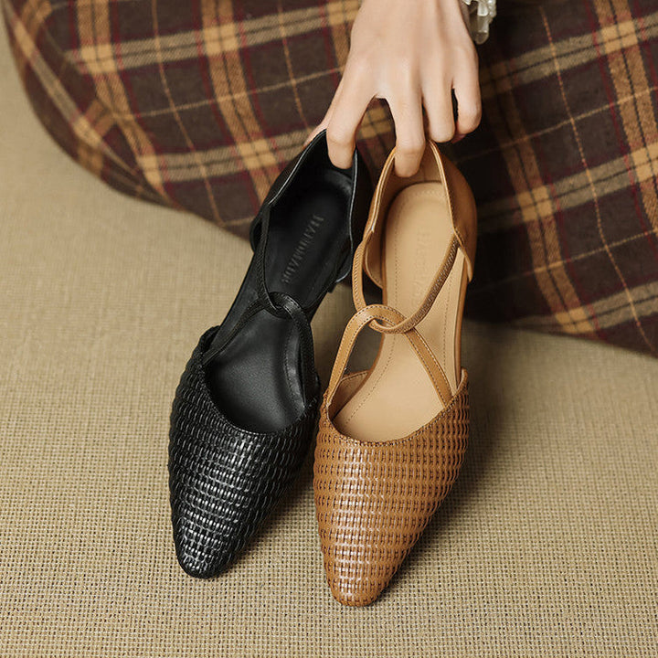 Zelda™ | Woven T-Strap Pointed-Toe Pumps