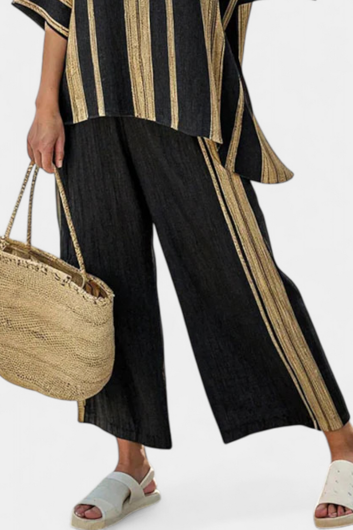 Riley | Oversized Striped Top and Relaxed Linen Pants Set