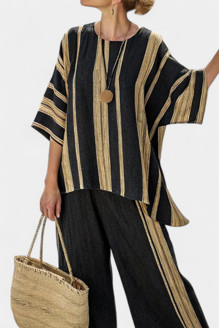 Riley | Oversized Striped Top and Relaxed Linen Pants Set