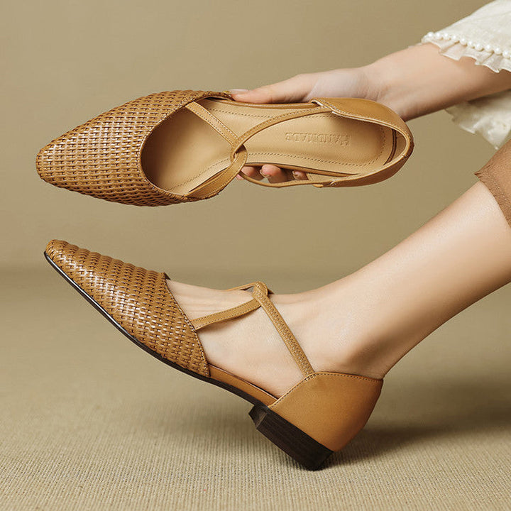 Zelda™ | Woven T-Strap Pointed-Toe Pumps