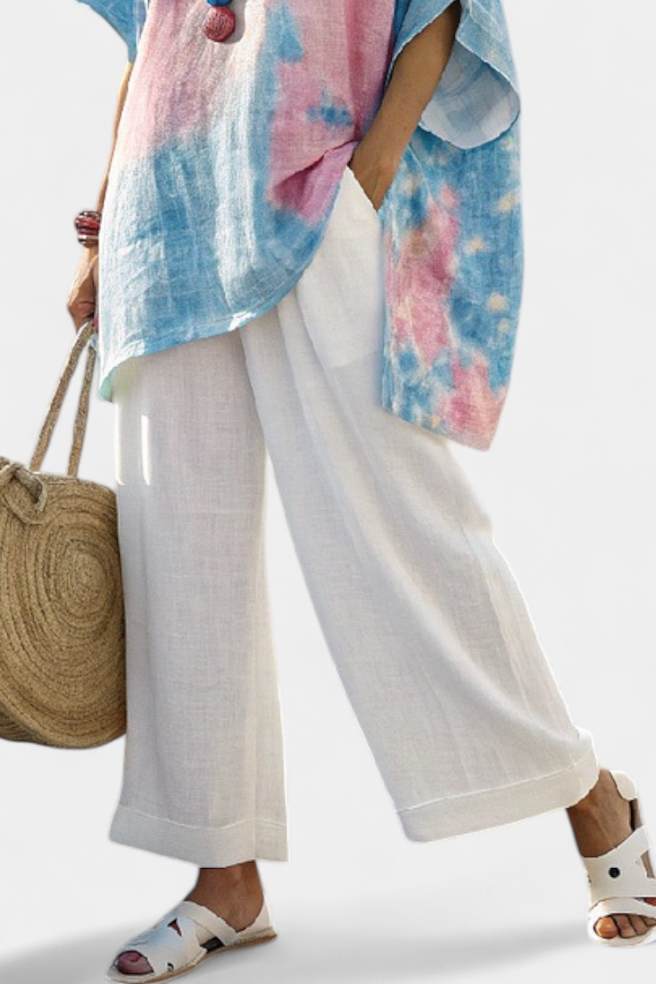 Chloe | Essential Linen Top and Bamboo Striped Pants Set