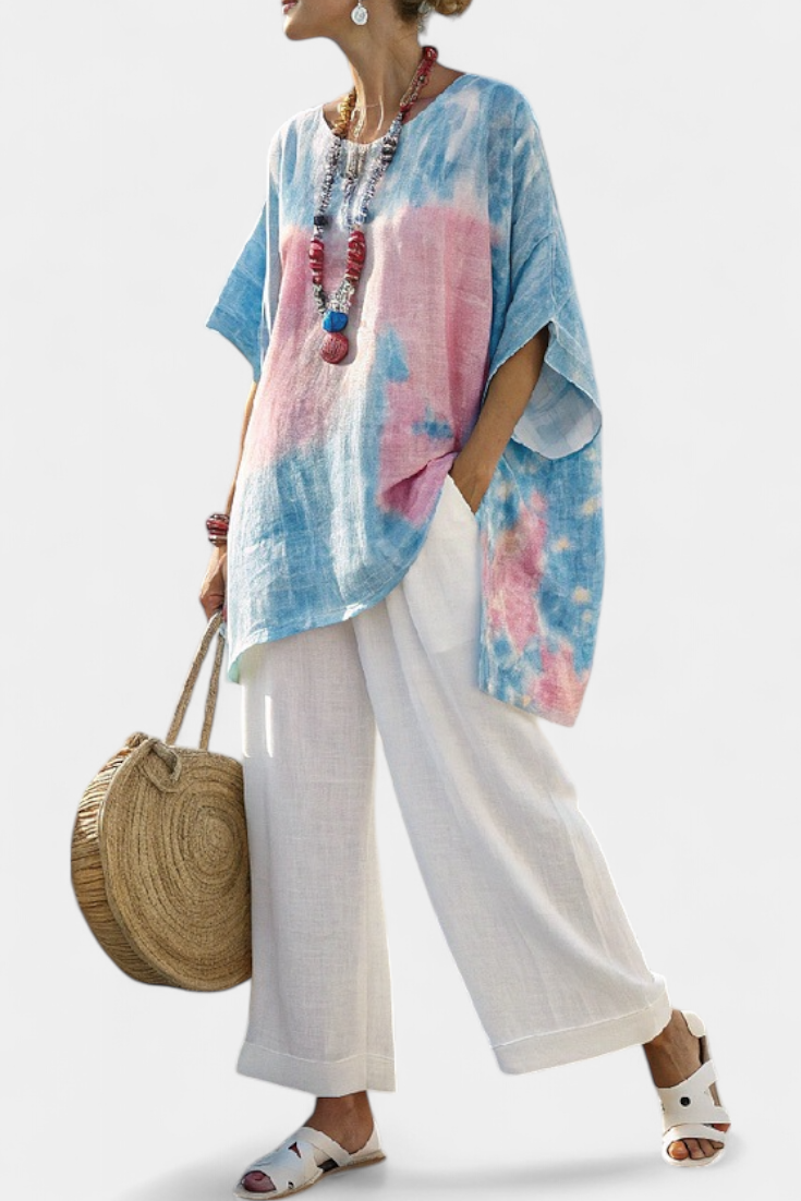 Chloe | Essential Linen Top and Bamboo Striped Pants Set