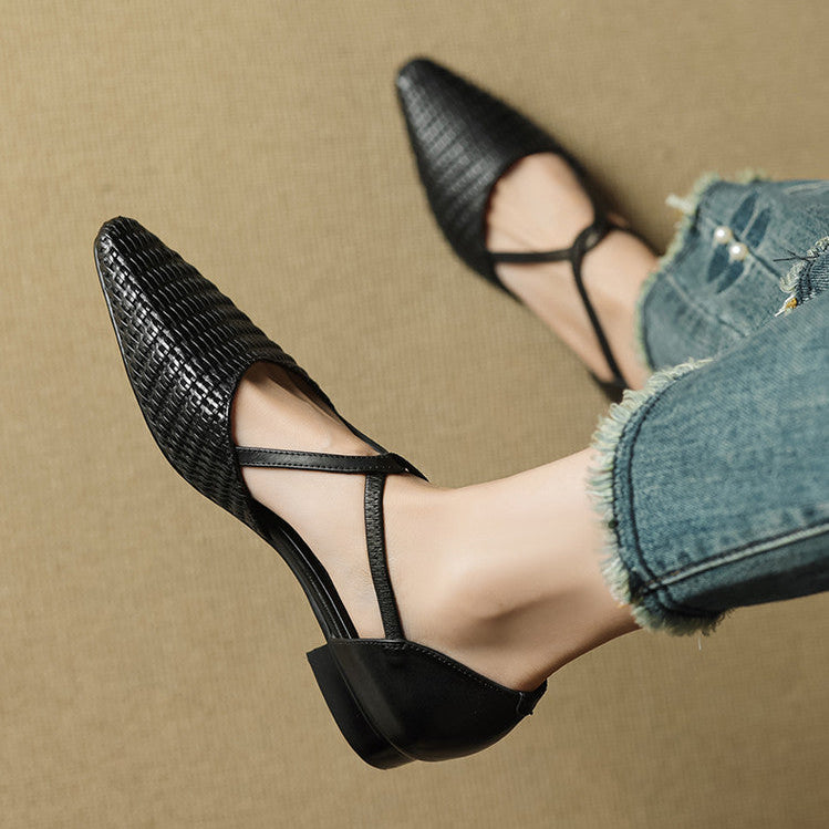 Zelda™ | Woven T-Strap Pointed-Toe Pumps
