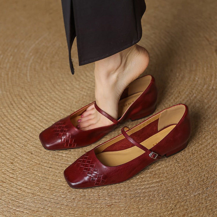 Scarlett™ | Woven Leather Square-Toe Mary Jane Flats