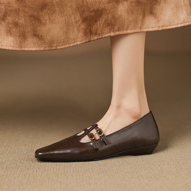 Lacey™ | Brogue Double-Strap Wedge Mary Janes